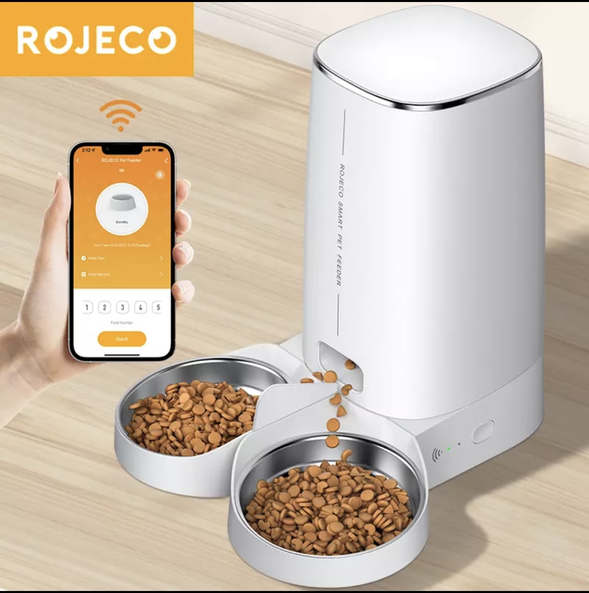 Original ROJECO 4L Automatic Pet Feeder Cat Food Dispenser Accessories Remote Control Pet Smart WiFi Auto Feeder For Cats Dogs Dry Food