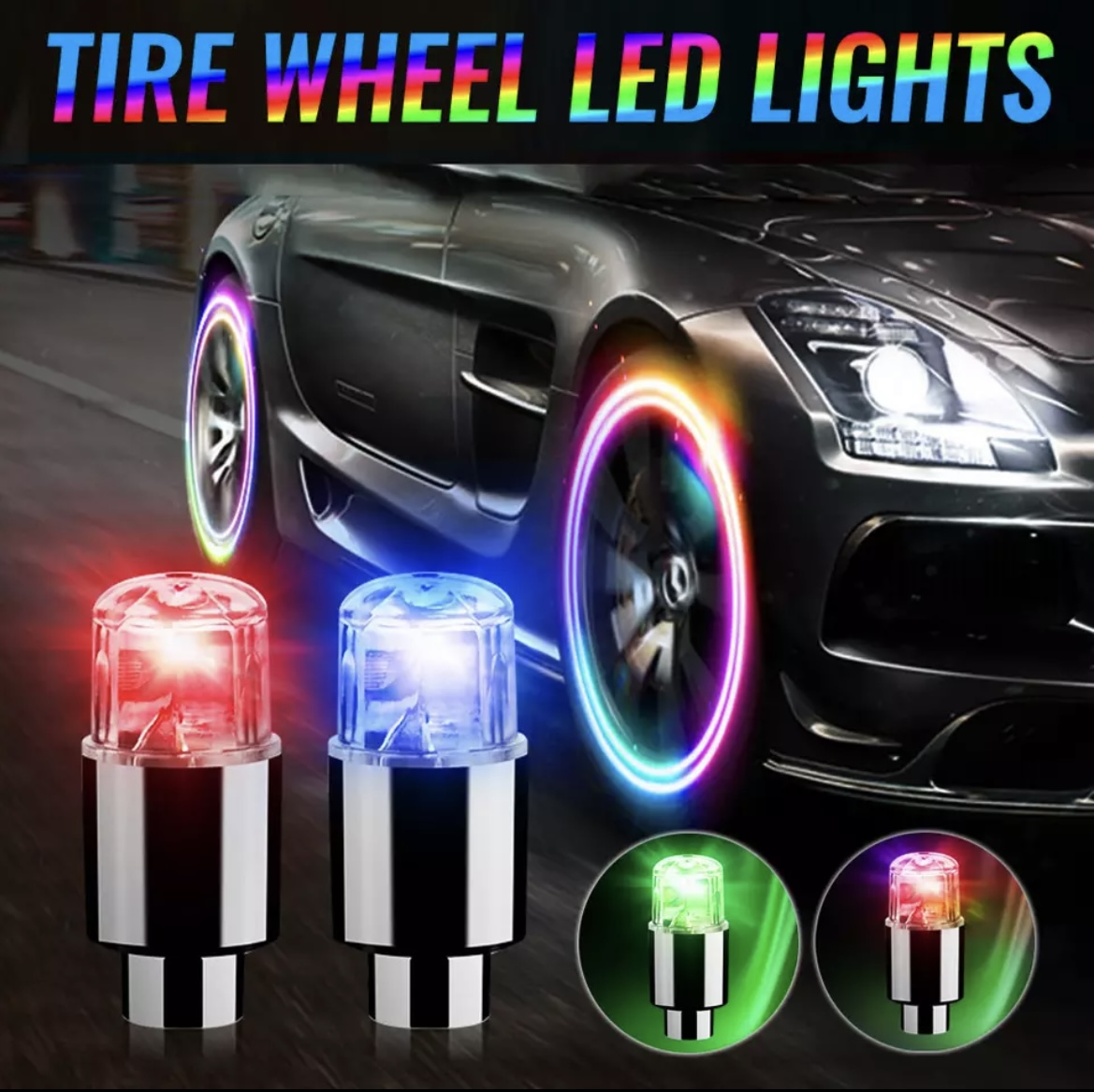 Quality 2/4PCS+Car+Wheel+LED+Light+Motocycle+Bike+Light+Tire+Valve+Cap+Decorative+Lantern+Lights+Tire+Valve+Cap+Flash+Spoke+Neon+Lamp